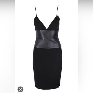 L'Agence | Spaghetti Strap Midi Black Dress with Leather Panel